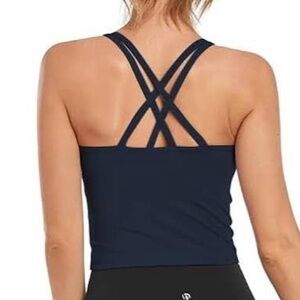 Navy Long-Line Strappy Bra Tank Top